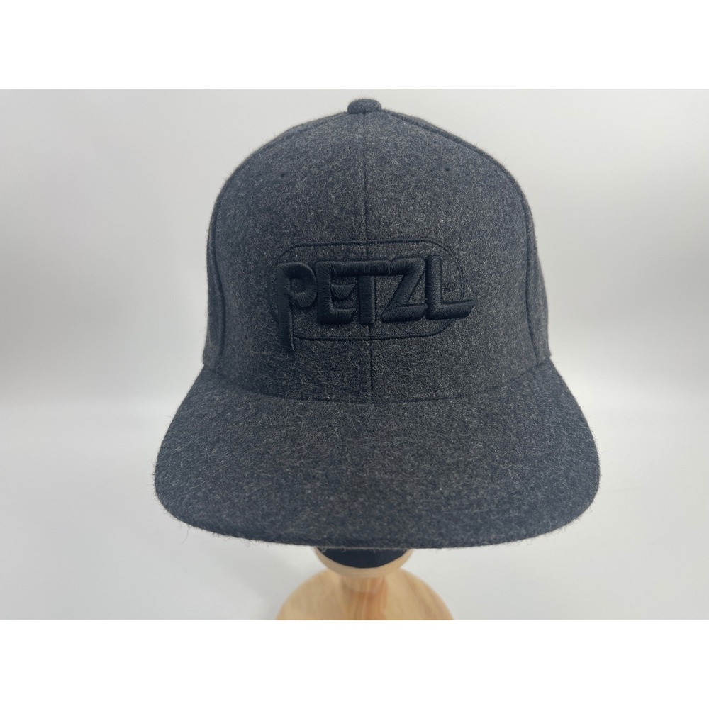 Petzl Logo Snapback Hat Mens One Size Gray Wool Blend Flat Brim Climbing Cap